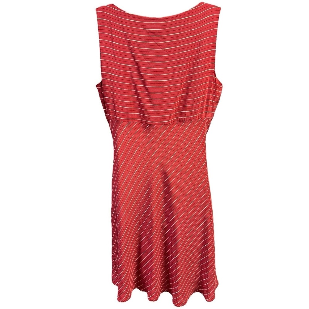 Ann Taylor Red Striped Silk Fit Flare Dress Women Size 14P Sleeveless Round Neck - Picture 6 of 9